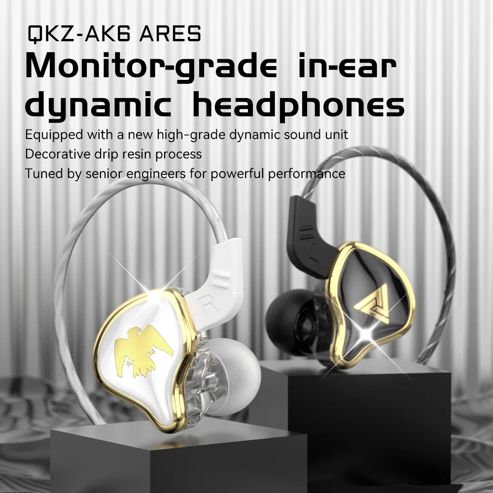 

Проводные наушники QKZ AK6 ARES с микрофоном, Hi-Fi наушники с монитором и басами, с шумоподавлением, спортивные игровые наушники