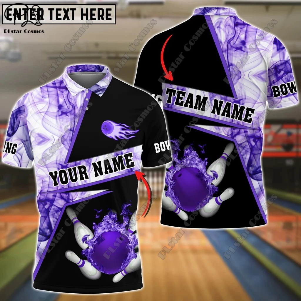 

Bowling Flame Smoke Custom Name 3D POLO Shirt Summer T-Shirt Unisex Gift Indoor Sports Collection 3
