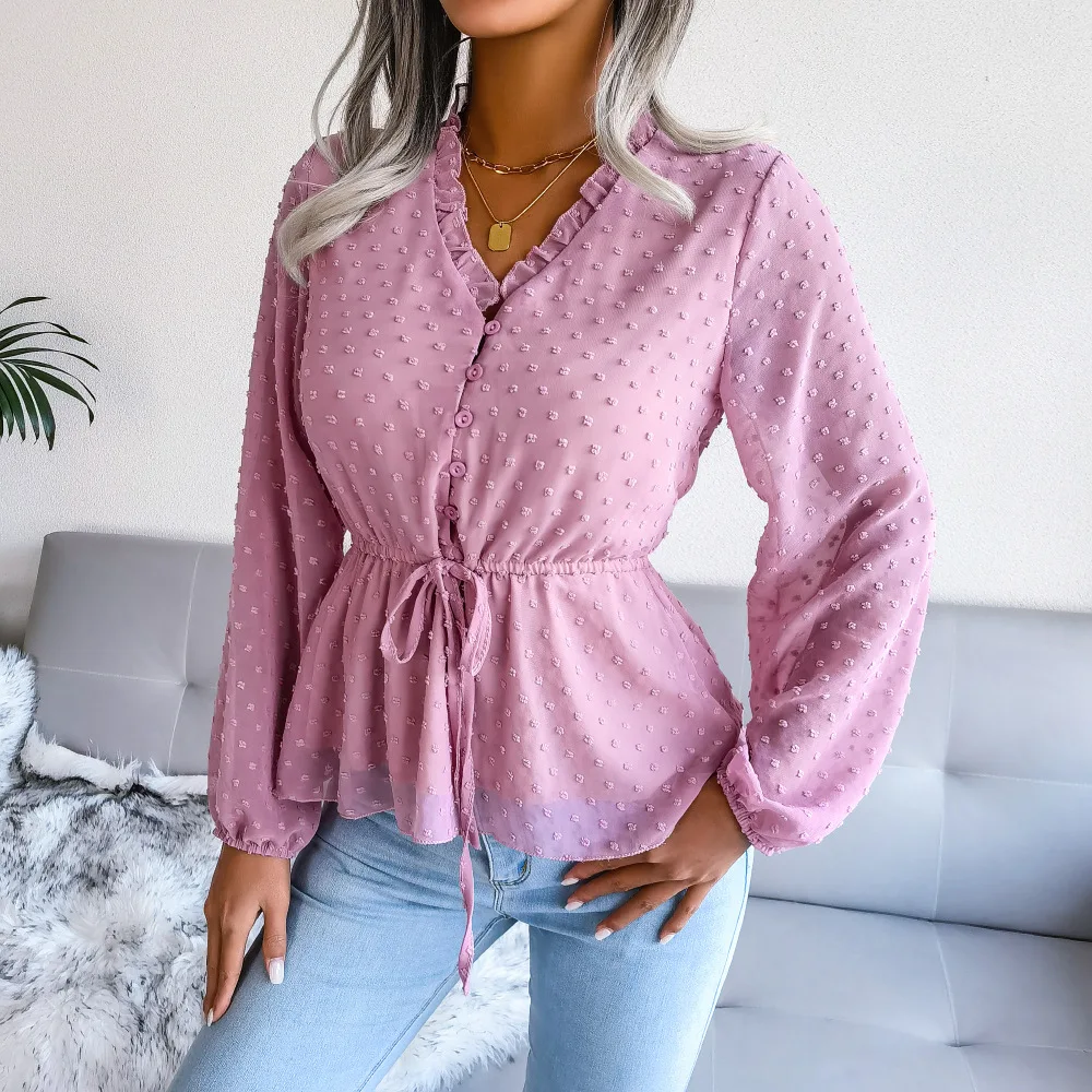 Multi-Color Multi-Size Spring And Summer Lantern Long Sleeve Ruffled Lace Waist Polka-Dot Chiffon Shirt
Multi-Color Multi-Size Spring And Summer Lantern Long Sleeve Ruffled Lace Waist Polka-Dot Chiffon Shirt