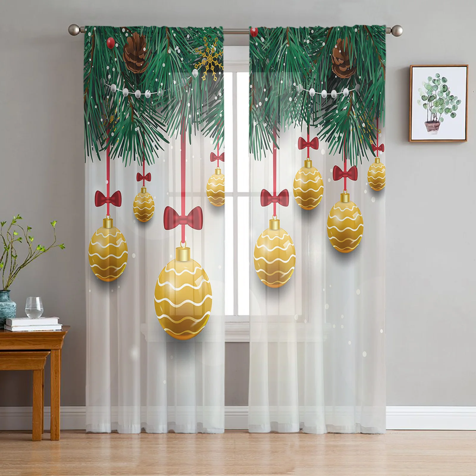 Christmas Golden Decoration Ball Tulle Sheer Window Curtains for Living Room Bedroom Christmas Decoration Voile Curtains Drapes
Christmas Golden Decoration Ball Tulle Sheer Window Curtains for Living Room Bedroom Christmas Decoration Voile Curtains Drapes