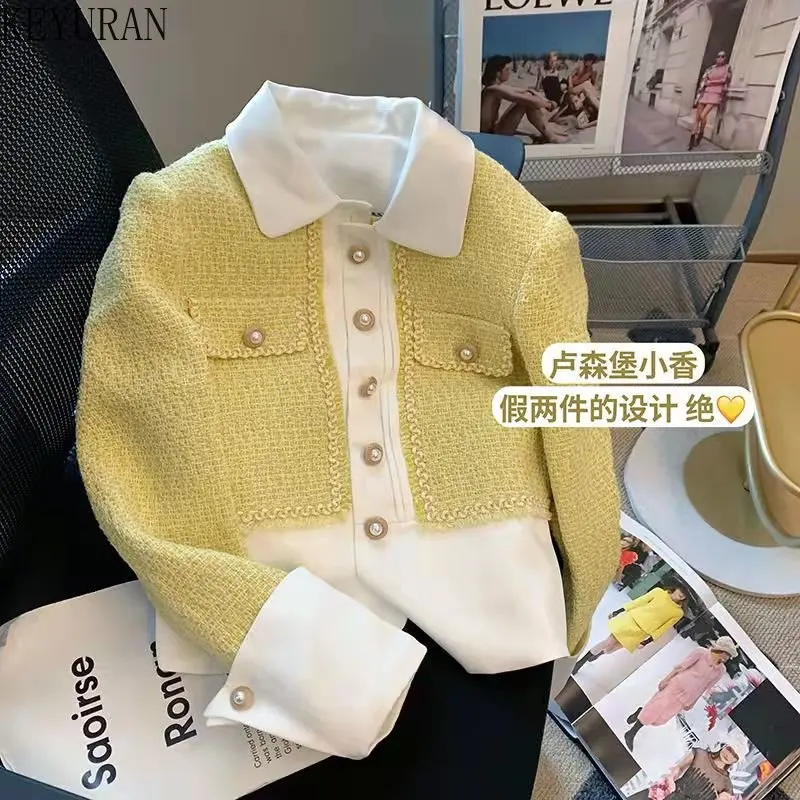 Yellow Stitching Shirt Tweed Jacket Women's 2022 Autumn Winter Fashion Ladies Long Sleeve Cardigan Cropped Top Female Outerwear
Yellow Stitching Shirt Tweed Jacket Women's 2022 Autumn Winter Fashion Ladies Long Sleeve Cardigan Cropped Top Female Outerwear