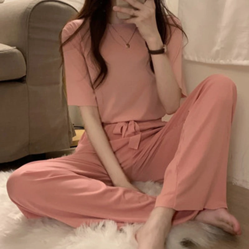Female Home Clothes 2 Pieces Set Lady Home Suit Summer Women Lounge Wear Autumn Loose Homewear Suit for Women Pajamas Pants Set
Female Home Clothes 2 Pieces Set Lady Home Suit Summer Women Lounge Wear Autumn Loose Homewear Suit for Women Pajamas Pants Set