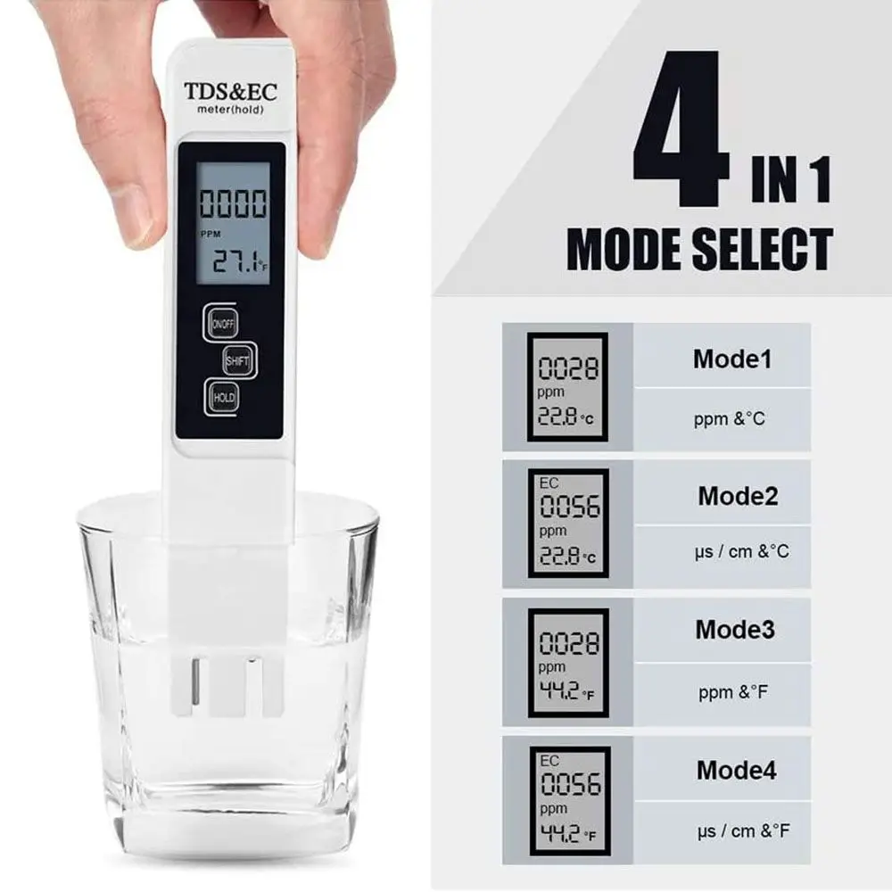 Water Level Tester TEMP PPM Tester Range 0-9990 Water Purity Water Quality Tester TDS EC Meter Temperature Meter
Water Level Tester TEMP PPM Tester Range 0-9990 Water Purity Water Quality Tester TDS EC Meter Temperature Meter