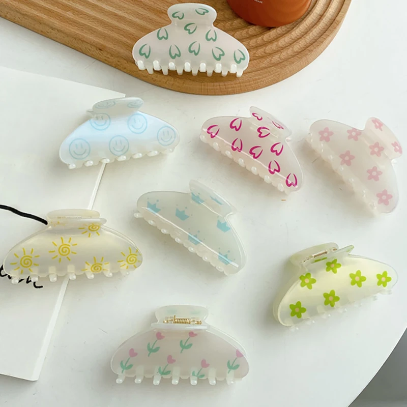 Cute Dazzled Color Sun Heart Crown Smiley Face Flower Hair Clip Shark Clip Makeup Bath Acetate Hair Accessories for Women Summer
Cute Dazzled Color Sun Heart Crown Smiley Face Flower Hair Clip Shark Clip Makeup Bath Acetate Hair Accessories for Women Summer