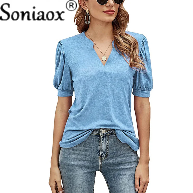 2022 Summer Women Casual Loose T-shirt V-Neck Puff Short-Sleeved Solid Color Elegant Lady Tshirt Female Street Pullover Tops
2022 Summer Women Casual Loose T-shirt V-Neck Puff Short-Sleeved Solid Color Elegant Lady Tshirt Female Street Pullover Tops