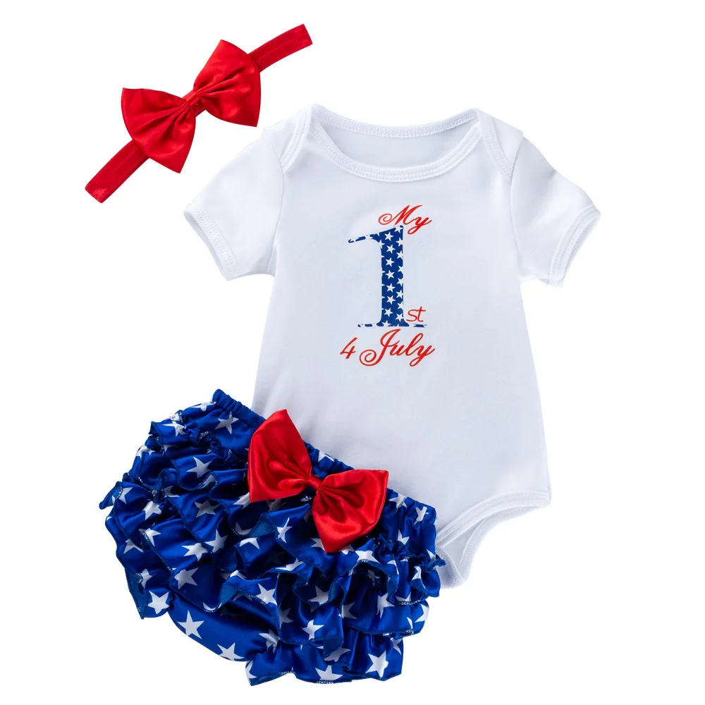 

Baby Girl Clothe One-piece Bodyuit Ruffle PP hort ummer hort leeve Romper Baby My Firt Independence Day