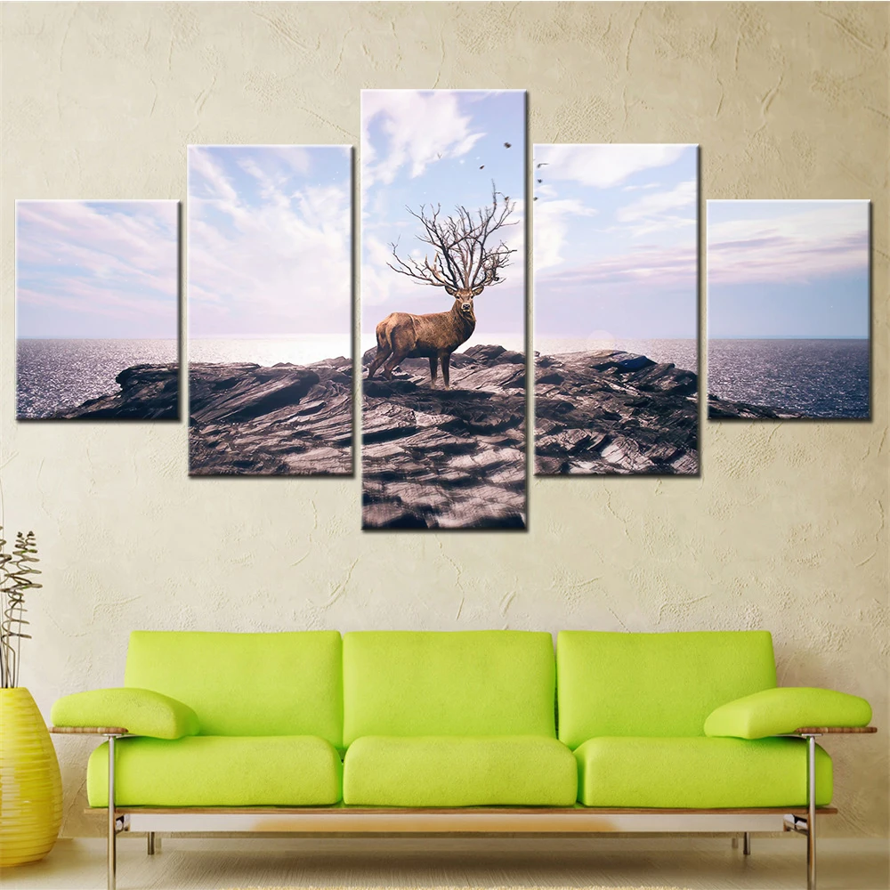 Deer Standing on Seaside Rocks Wall Art Canvas Set Seascape Animal Painting Modular Canvas Pictures for Living Room Home Decor
Deer Standing on Seaside Rocks Wall Art Canvas Set Seascape Animal Painting Modular Canvas Pictures for Living Room Home Decor