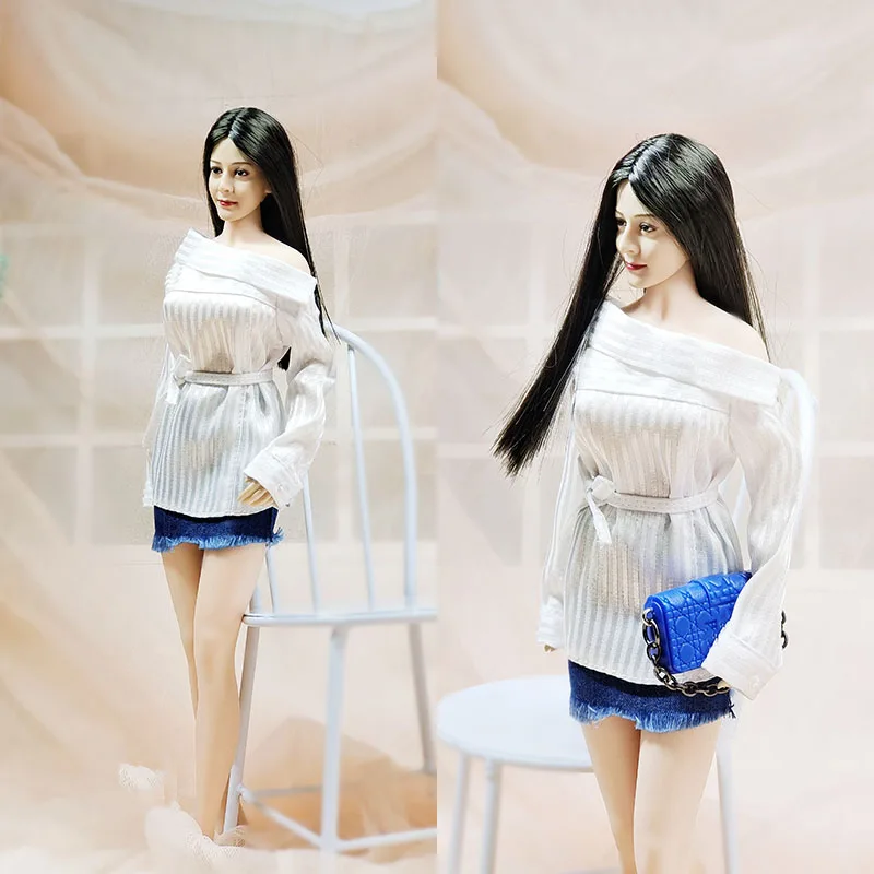 1/6 Women Soldier Stripe Off Shoulder T-shirt Office Lady OL Shirt High Waist Denim Skirt for 12'' Action Figure Model Toys
1/6 Women Soldier Stripe Off Shoulder T-shirt Office Lady OL Shirt High Waist Denim Skirt for 12'' Action Figure Model Toys