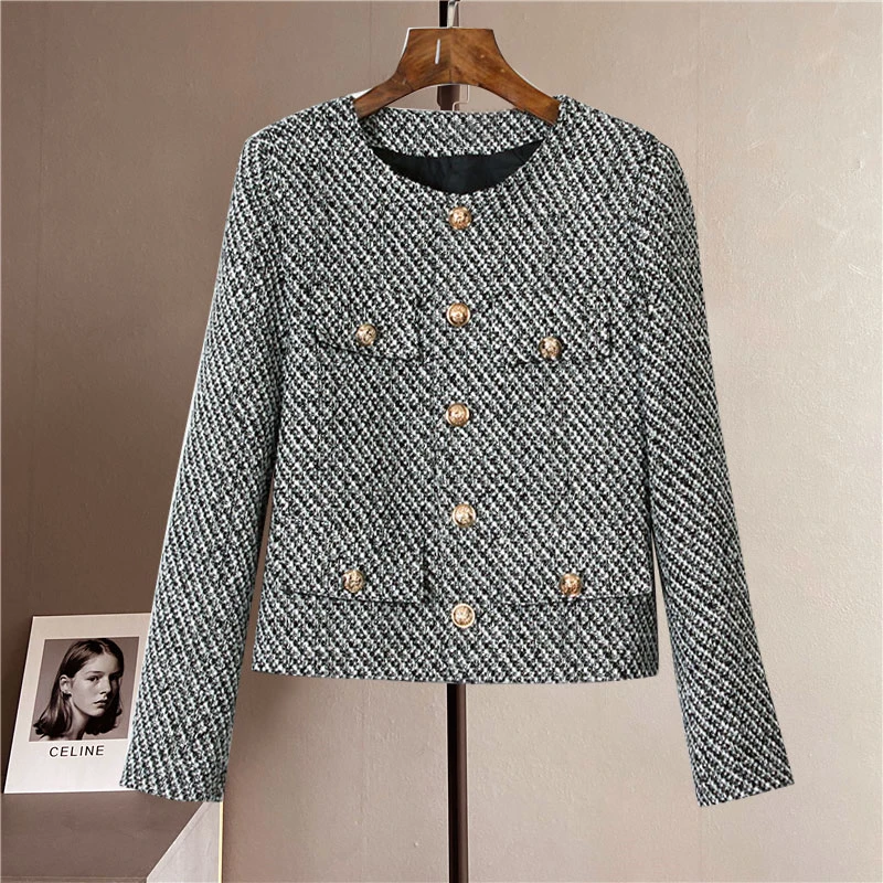 Luxury Tweed Jacket Women Fall Round Neck Long Sleeve Gold Single Breasted Cropped Top Elegant Plaid Tweed Jacket Women Blazer
Luxury Tweed Jacket Women Fall Round Neck Long Sleeve Gold Single Breasted Cropped Top Elegant Plaid Tweed Jacket Women Blazer