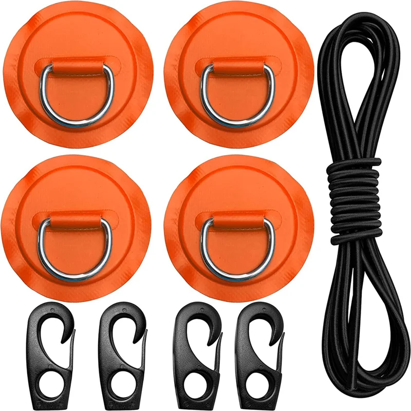 

Комплект накладок на глаза, патч с D-образным кольцом + пружинный амортизирующий шнур + Крючки-соединительное кольцо с пластиной для лодки, байдарки, оранжевого цвета