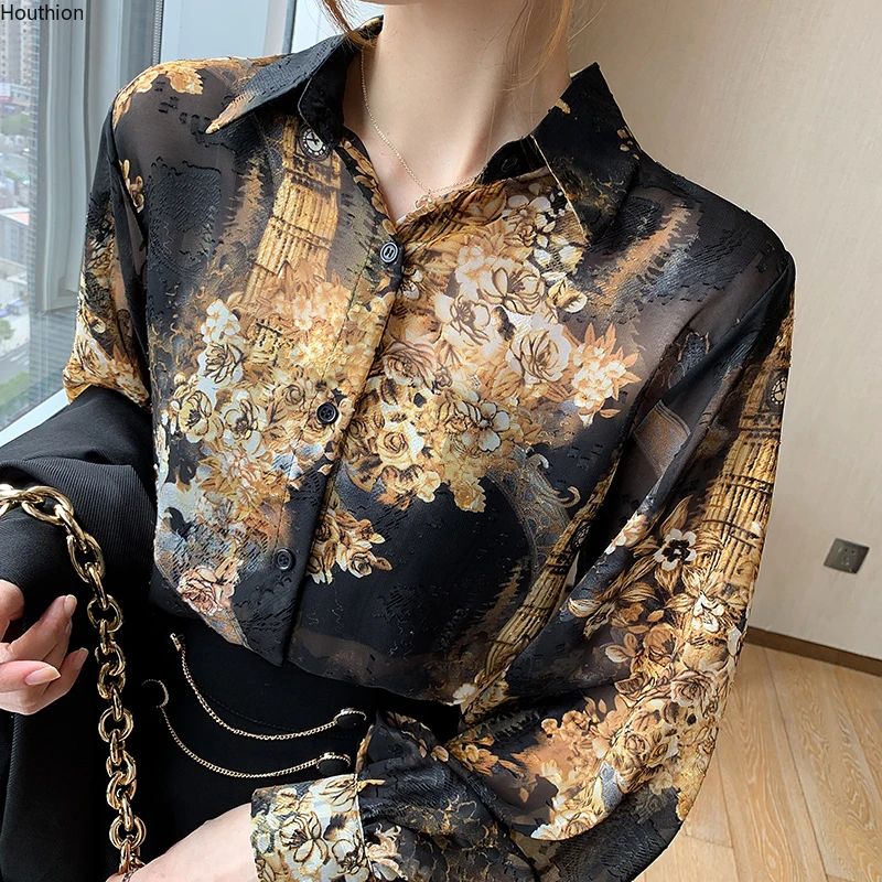 Summer New Women's Blouse Polo Shirt Long Sleeve Splicing Printing Embroidery Chiffon Casual Fashion Loose Houthion
Summer New Women's Blouse Polo Shirt Long Sleeve Splicing Printing Embroidery Chiffon Casual Fashion Loose Houthion