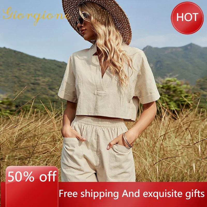 Short Sets 2022 Spring/Summer New V-neck Short Sleeve Fashion Casual Loose Pockets Two-Piece Suit Women's Clothing Free Shipping
Short Sets 2022 Spring/Summer New V-neck Short Sleeve Fashion Casual Loose Pockets Two-Piece Suit Women's Clothing Free Shipping