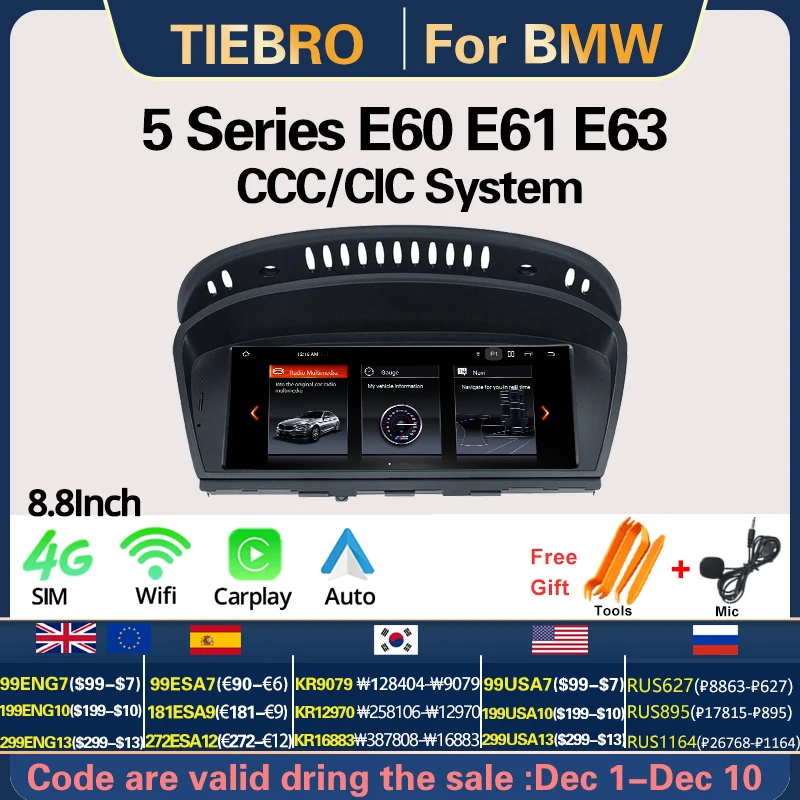 TIEBRO 8.8'' GPS 1280*480P Android12 Car Radio For BMW 5 Series E60 E61 E63 CCC/CIC System Carplay Bluetooth Multimedia Player 
TIEBRO 8.8'' GPS 1280*480P Android12 Car Radio For BMW 5 Series E60 E61 E63 CCC/CIC System Carplay Bluetooth Multimedia Player