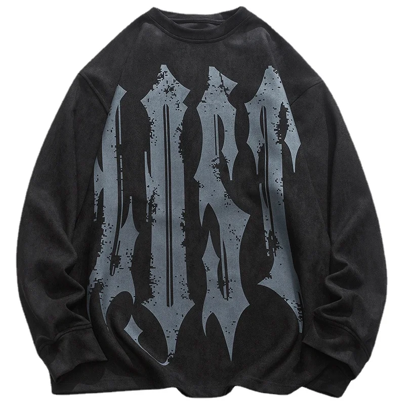 Мужской замшевый свитшот в стиле Харадзюку, с надписью и принтом 
Мужской замшевый свитшот в стиле Харадзюку, с надписью и принтом