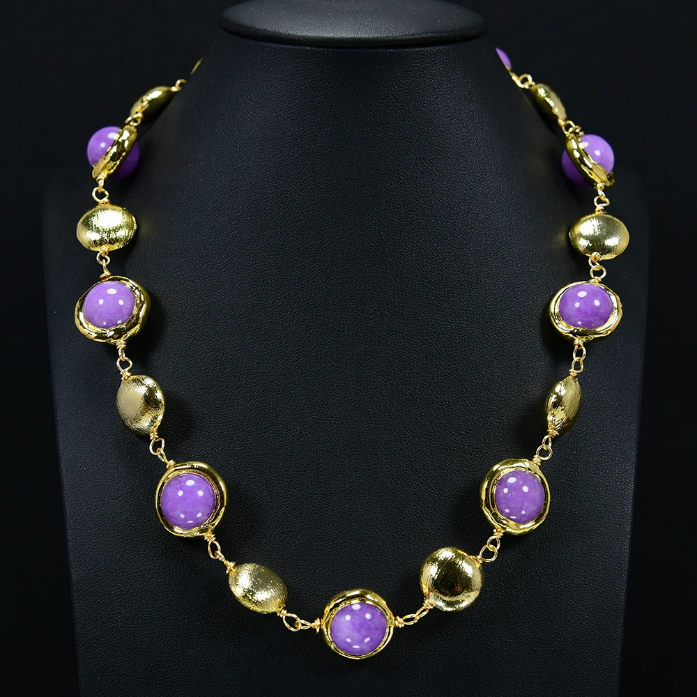 GG Jewelry 18mm Round Purple Jade Gold Plated Brushed Beads Necklace 18'' Four Seasons Chocker Necklace Handmade Lady Gifts
GG Jewelry 18mm Round Purple Jade Gold Plated Brushed Beads Necklace 18'' Four Seasons Chocker Necklace Handmade Lady Gifts