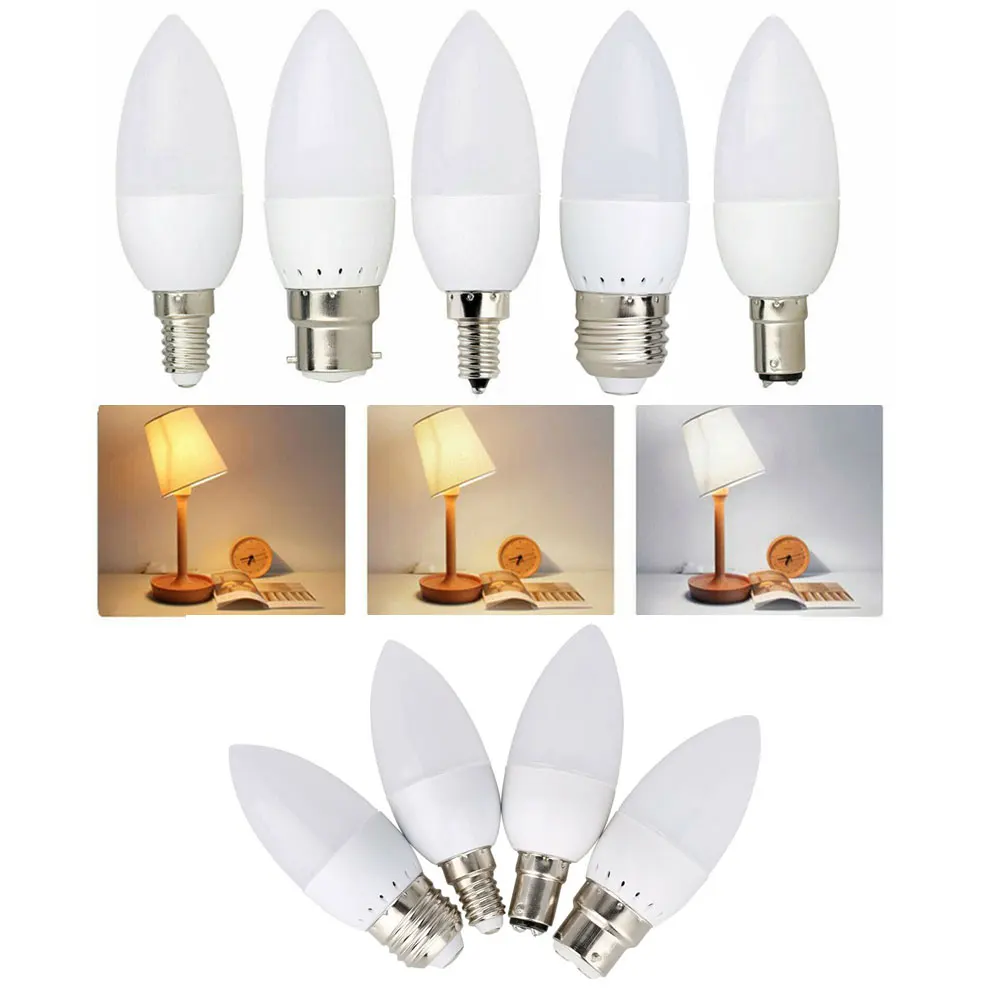 

4Pcs E12 E14 E27 B22 B15 LED Candle Light Bulb Flame Tip Screw 85-265V 3W Chandelier Lamp 2835 SMD Cool Warm White Energy Saving