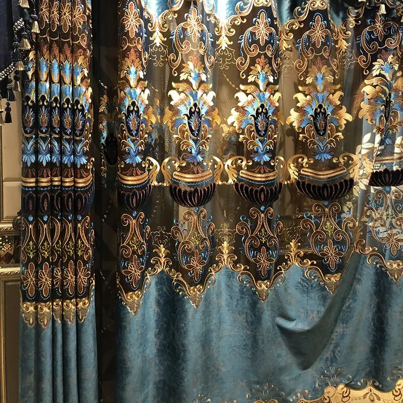 New High-end Luxury Curtains for Living Room European Atmosphere Villa Hollow Blue Flannel Embroidery Custom Curtain Fabric
New High-end Luxury Curtains for Living Room European Atmosphere Villa Hollow Blue Flannel Embroidery Custom Curtain Fabric
