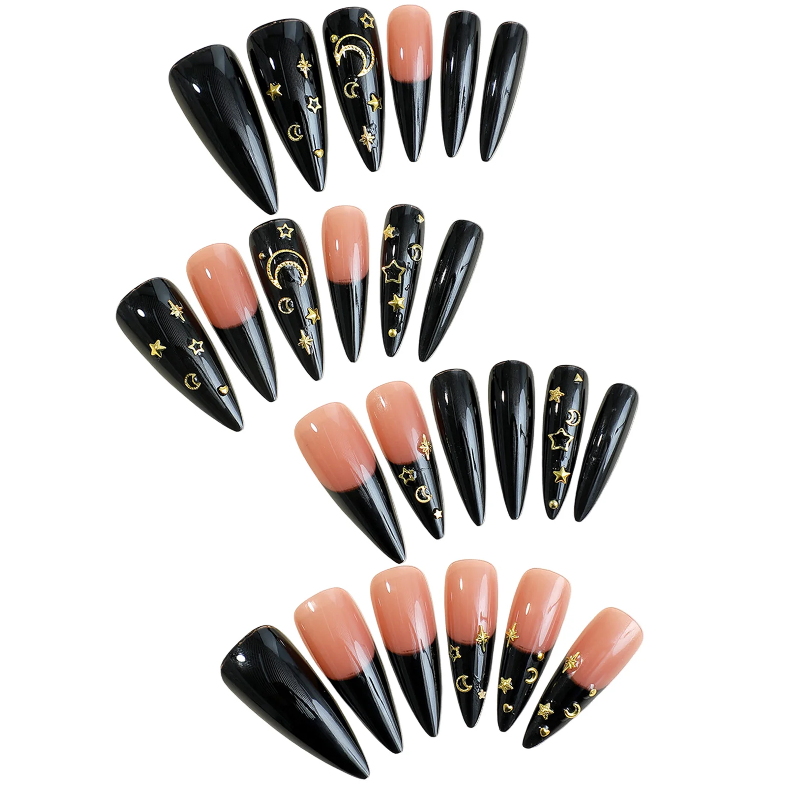 

Темные черные накладные ногти с острым носком, милые и очаровательные Многоразовые Накладные ногти для женщин и девушек, маникюрный салон