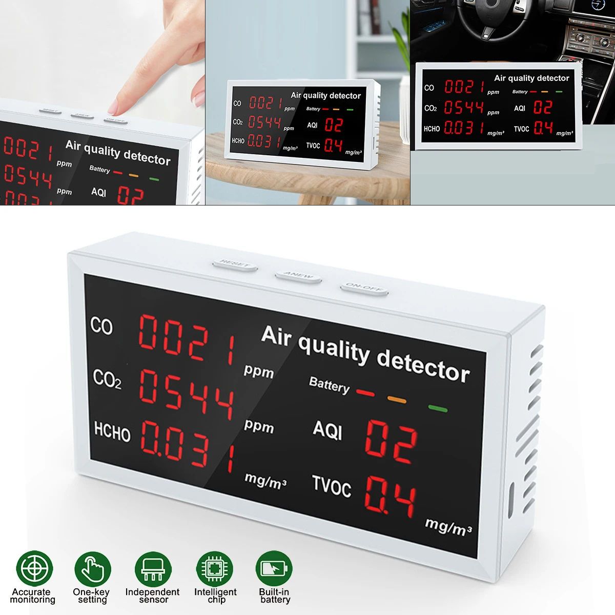 

Gas Analyzers 5 In 1 Air Monitor CO2 HCHO TVOC CO AQI Detector Gas Analyzer Air Quality Monitor Measurement Meter