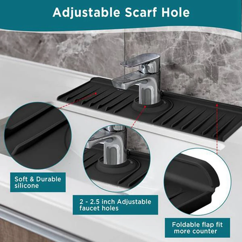 Kitchen Silicone Faucet Mat Sink Splash Guard Drain Pad Adjustable Round Mouth Countertop Protector Black
Kitchen Silicone Faucet Mat Sink Splash Guard Drain Pad Adjustable Round Mouth Countertop Protector Black