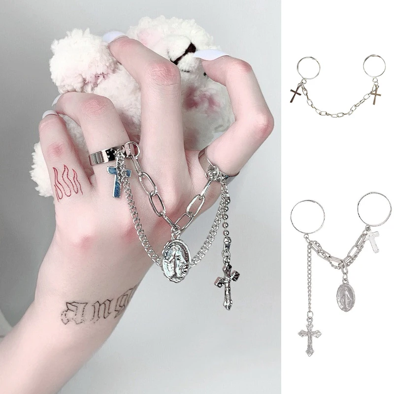Punk Hip Hop Cross Rings For Men Women Stainless Steel Chain Rings Two Piece Adjustable Opening Ring Trendy Jewelry Party
Punk Hip Hop Cross Rings For Men Women Stainless Steel Chain Rings Two Piece Adjustable Opening Ring Trendy Jewelry Party