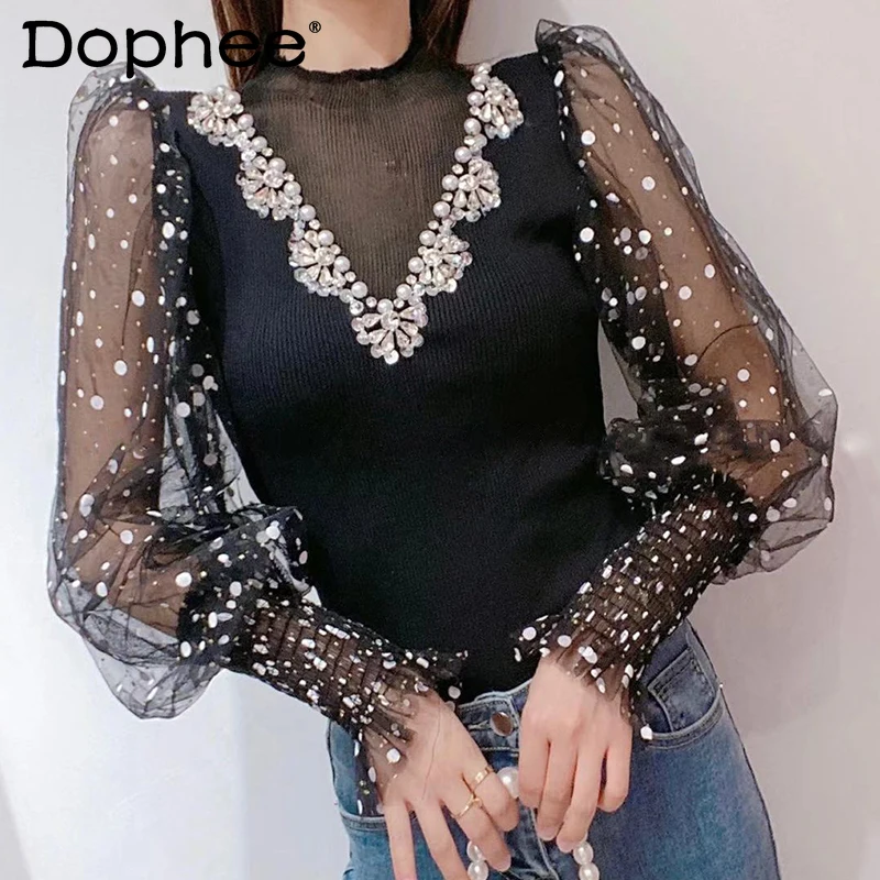 Sweet Heavy Beads Rhinestone Knitted Tshirt for Women 2022 Spring Autumn New Lace Sleeve Slimming Outer Wear Bottoming Shirt Top
Sweet Heavy Beads Rhinestone Knitted Tshirt for Women 2022 Spring Autumn New Lace Sleeve Slimming Outer Wear Bottoming Shirt Top