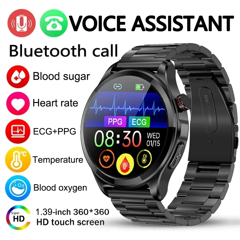 

Новинка 2023, мужские Смарт-часы с функцией измерения ЭКГ + ППГ, с неинвазивным уровнем глюкозы в крови, часы для звонков по Bluetooth, умные часы с пульсометром для здоровья для Android и IOS