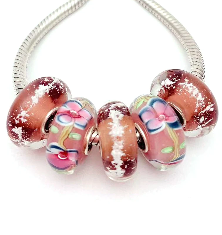 Бусины из серебра 100% пробы с муранским стеклом 
Бусины из серебра 100% пробы с муранским стеклом