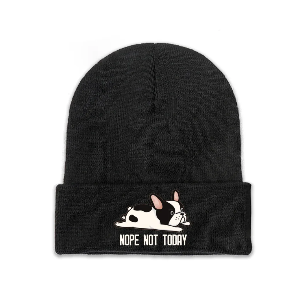 

French Bulldog Nope Not Today Knitted Caps for Women Men Beanie Autumn Winter Hats Polyester Dog Lover Casual Melon Cap