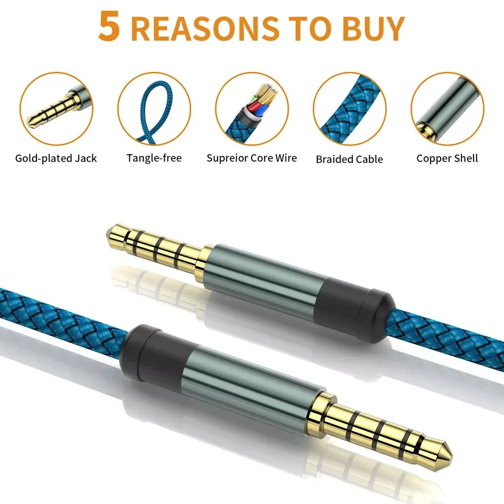 3.5mm AUX Cable Audio Cable 3.5 mm Jacks Speaker Cable 4 Poles Nylon Braided for Headphones Car MP3 Cord Extension male
3.5mm AUX Cable Audio Cable 3.5 mm Jacks Speaker Cable 4 Poles Nylon Braided for Headphones Car MP3 Cord Extension male