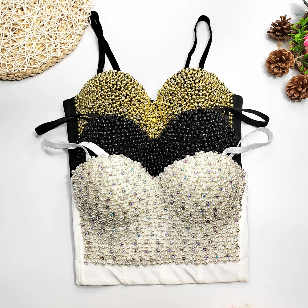 Full Beads Female Corset Top Camis Nightclub Pearls Short Chest Binder Sexy Camisole Women Mujer Push Up Tube Bra Debardeu
Full Beads Female Corset Top Camis Nightclub Pearls Short Chest Binder Sexy Camisole Women Mujer Push Up Tube Bra Debardeu