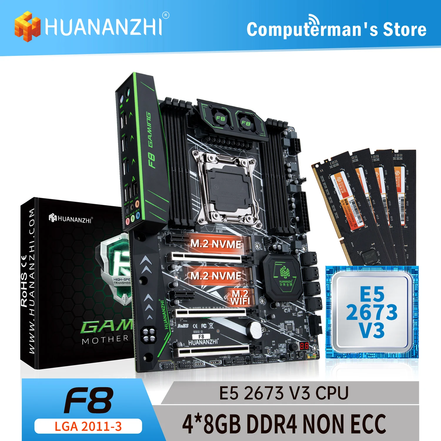 Комбинированный комплект материнской платы HUANANZHI F8 LGA 2011-3, ЦП Intel XEON E5 2673 V3, память 4*8G DDR4 NON-ECC 2400, память M.2 NVME ATX
Комбинированный комплект материнской платы HUANANZHI F8 LGA 2011-3, ЦП Intel XEON E5 2673 V3, память 4*8G DDR4 NON-ECC 2400, память M.2 NVME ATX