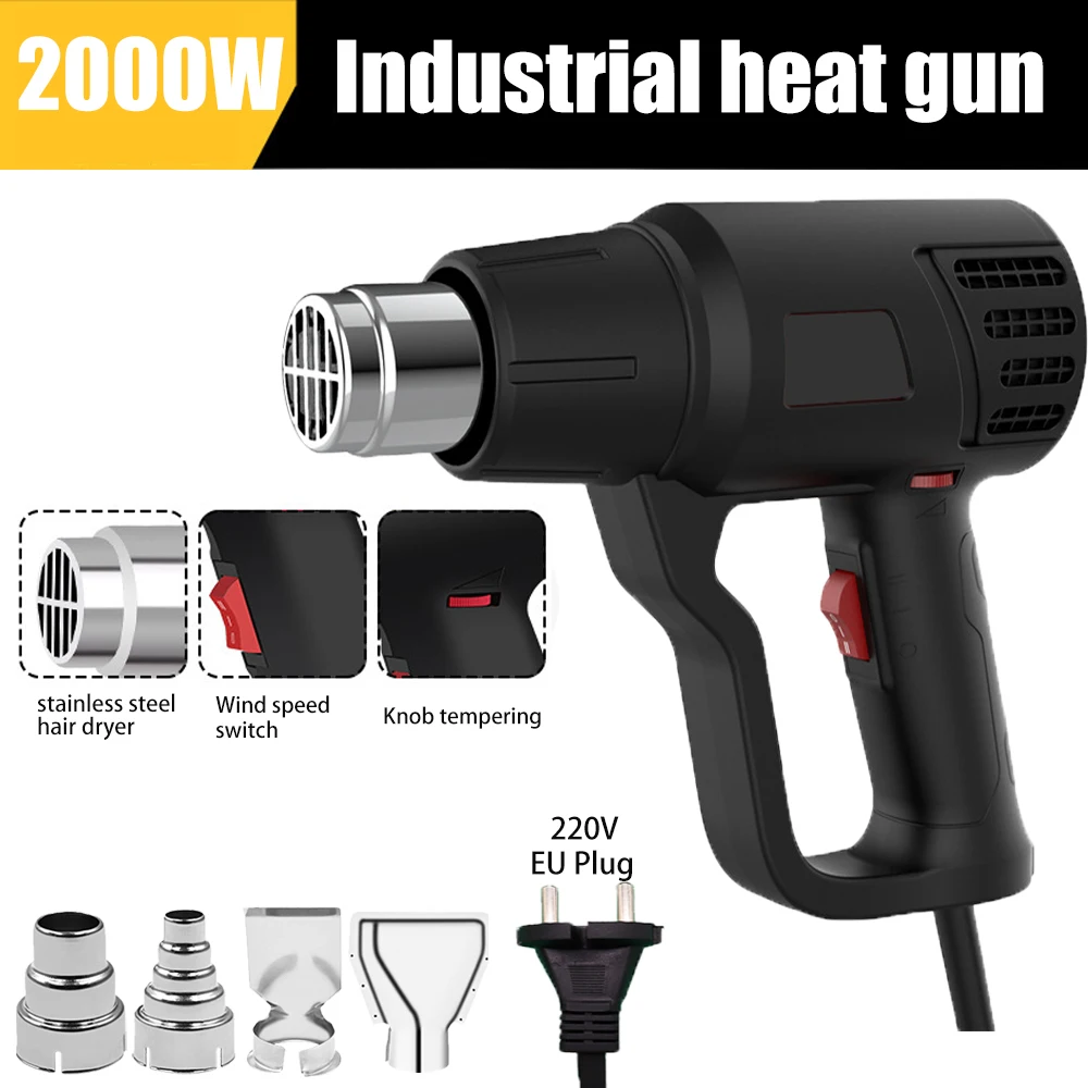 220V 2000W Heat Gun Tempertures Adjustable Professional Hot Air Gun with 2 Temperature Modes for Stripping Paints Soldering Tool 
220V 2000W Heat Gun Tempertures Adjustable Professional Hot Air Gun with 2 Temperature Modes for Stripping Paints Soldering Tool