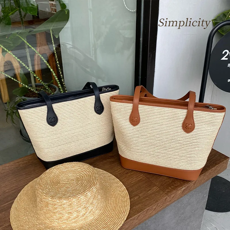 FIRMRANCH Simple Elegant Large-Capacity Soft Cowhide Stitch Straw Tote Holiday Style Women's Shoulder Bag Weaving Pouch Shopper
FIRMRANCH Simple Elegant Large-Capacity Soft Cowhide Stitch Straw Tote Holiday Style Women's Shoulder Bag Weaving Pouch Shopper