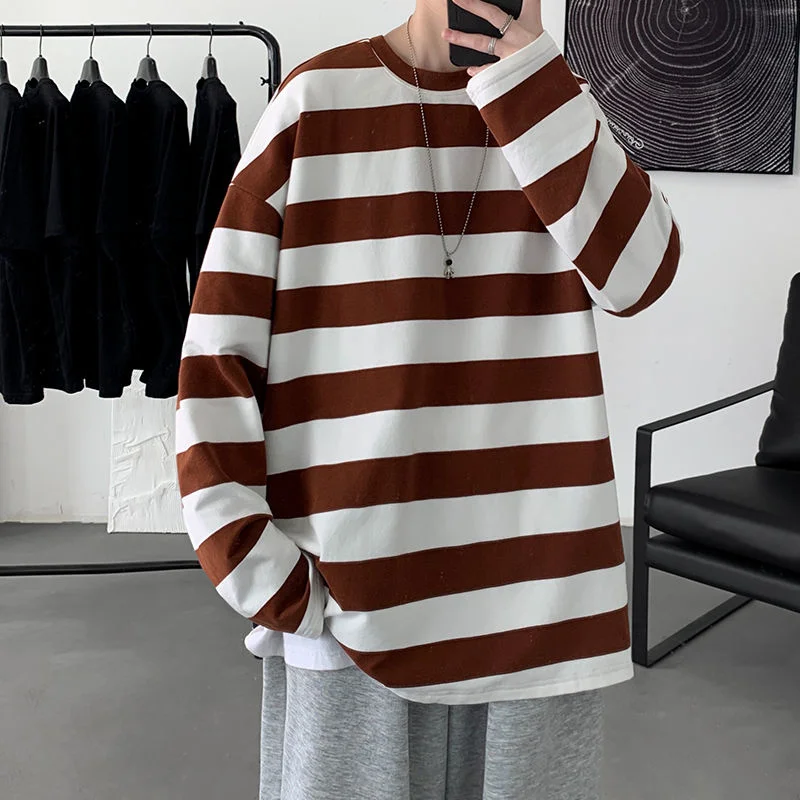 Privathinker Harajuku Striped T shirts For Men Oversized Tees 2022 Man Casual Long Sleeve Tshirt Woman Loose Pullovers Tops 5XL | Мужская