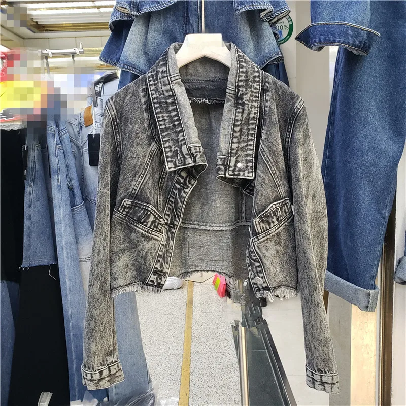 Fashion Irregular Frayed Burr Hem Lapel Cropped Denim Jacket Light Blue Women Short Outwear Autumn Long Sleeve Casual Streetwear
Fashion Irregular Frayed Burr Hem Lapel Cropped Denim Jacket Light Blue Women Short Outwear Autumn Long Sleeve Casual Streetwear