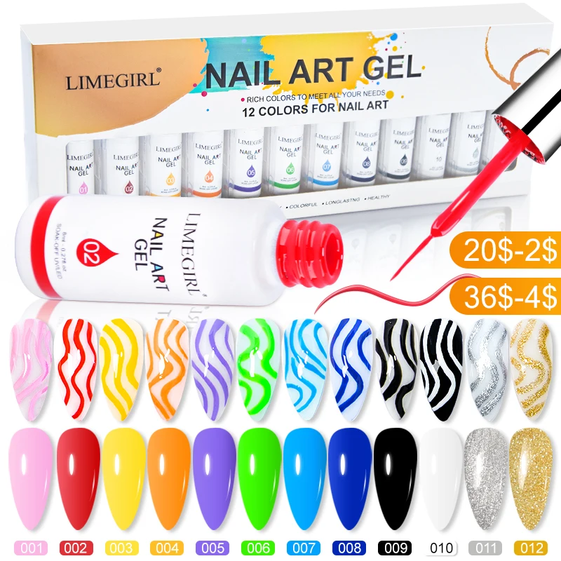 Limegirl 8ml Nail Art Line Polish Gel Kit 6 Colors For UV/LED Paint Nails Drawing Polish DIY Painting Varnish Liner Gel Tool
Limegirl 8ml Nail Art Line Polish Gel Kit 6 Colors For UV/LED Paint Nails Drawing Polish DIY Painting Varnish Liner Gel Tool