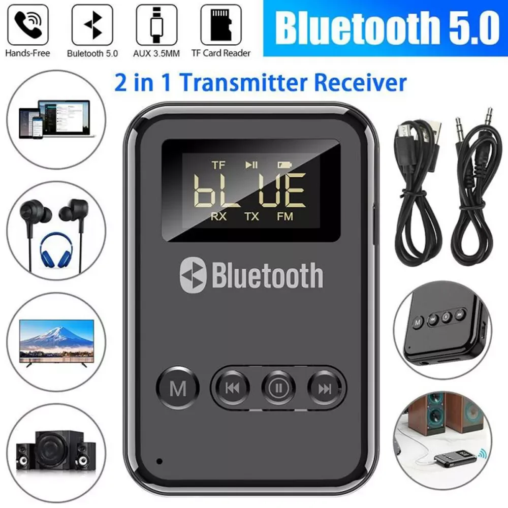 

Bluetooth 5.0 Transmitter Receiver A2DP AUX 3.5mm RCA Jack USB Wireless Adapter Support TF Card FM Outputs For TV PC Car