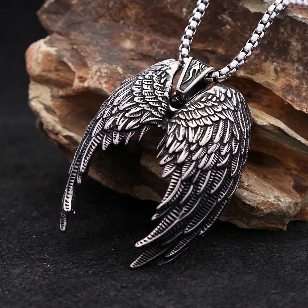 Large Size Men's Stainless Steel Angel Wings Pendant Necklace Punk Biker Vintage Amulet Necklaces Fashion Jewelry Dropshipping
Large Size Men's Stainless Steel Angel Wings Pendant Necklace Punk Biker Vintage Amulet Necklaces Fashion Jewelry Dropshipping