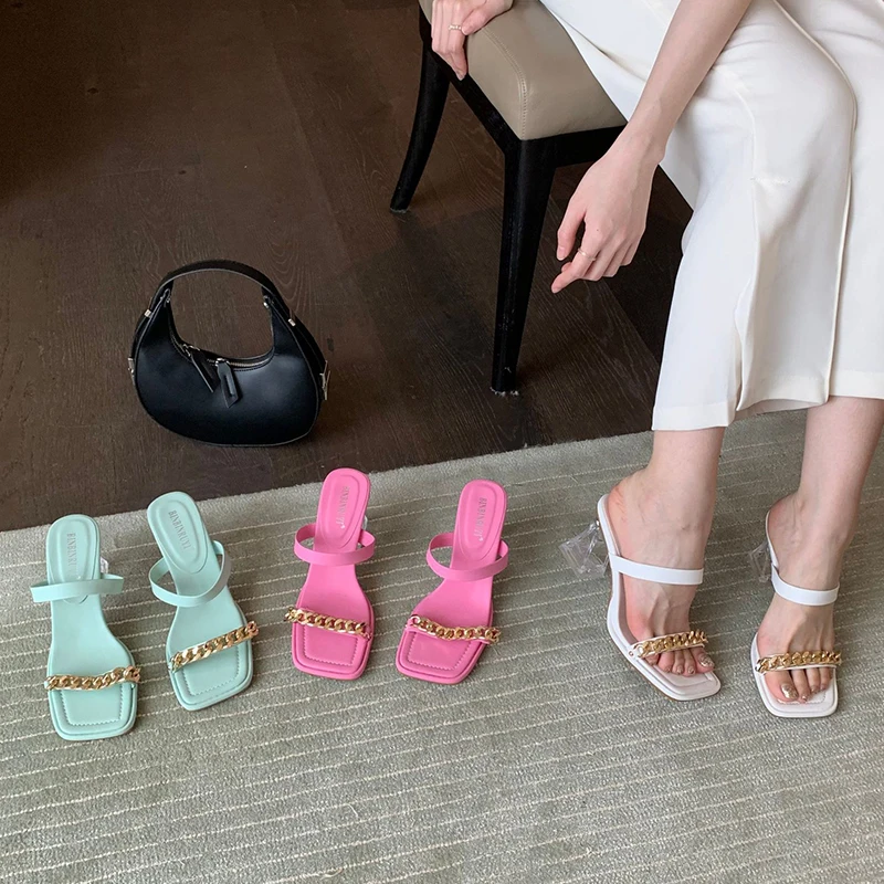 Summer Sandals Woman 2022 Fashion Square Toe Chain Designer Slingback Shoes Crystal Chunky Heels Party Ladies Pumps
Summer Sandals Woman 2022 Fashion Square Toe Chain Designer Slingback Shoes Crystal Chunky Heels Party Ladies Pumps