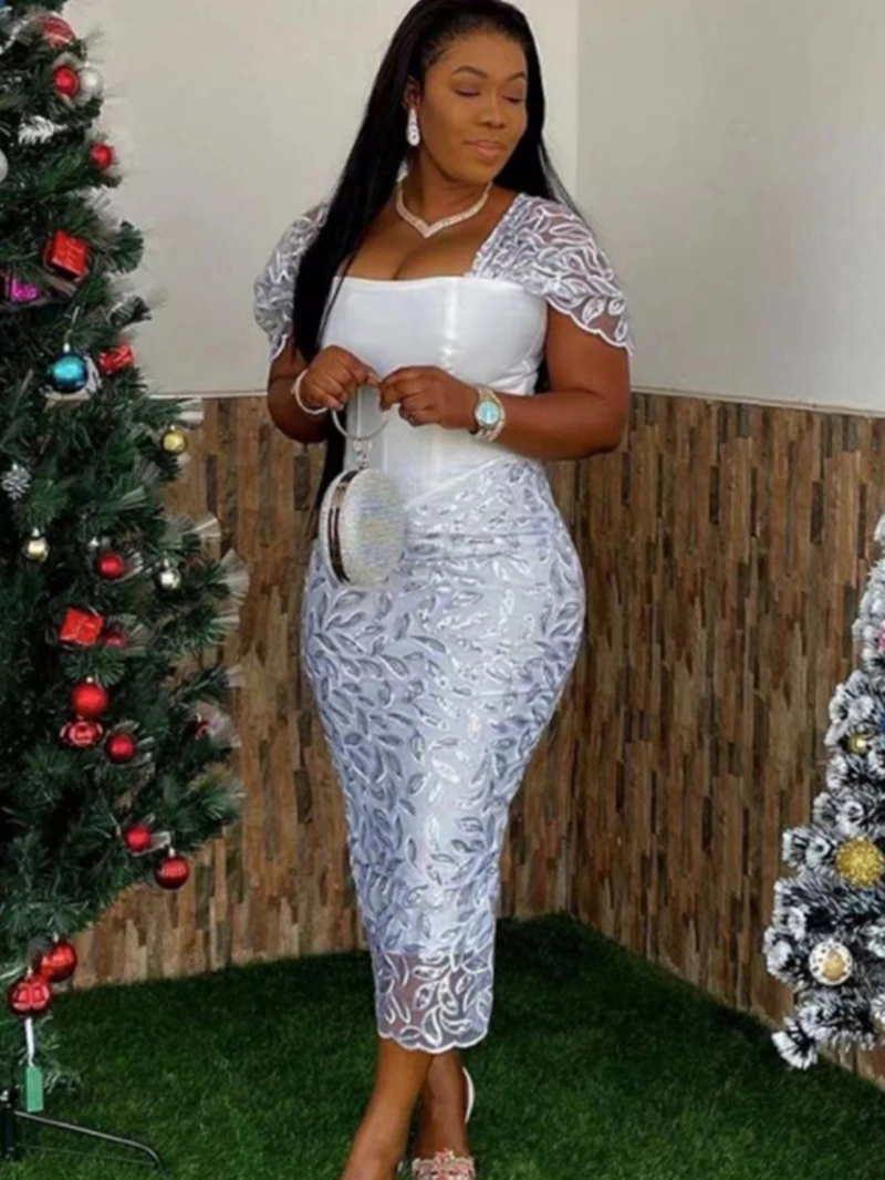 Elegant Sequin Lace Dresses Women Summer INS Clothes Puff Sleeve Backless Bodycon Dress Evening Party Club Tunic Dress Vestidos
Elegant Sequin Lace Dresses Women Summer INS Clothes Puff Sleeve Backless Bodycon Dress Evening Party Club Tunic Dress Vestidos