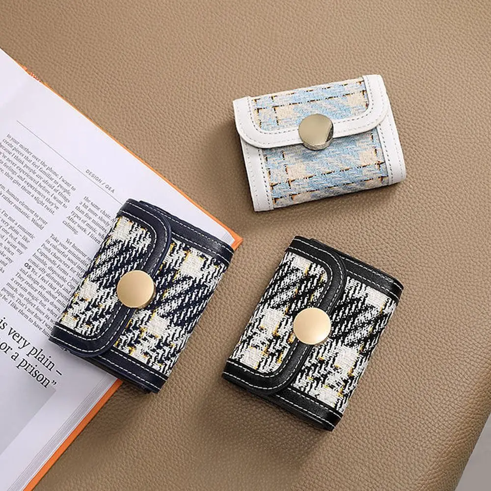 

Button Plaid Grid Multi Card Position Wallets Lattice Purse Wallets Korean Card Holder Stripe Coin Purse Women Money Bag