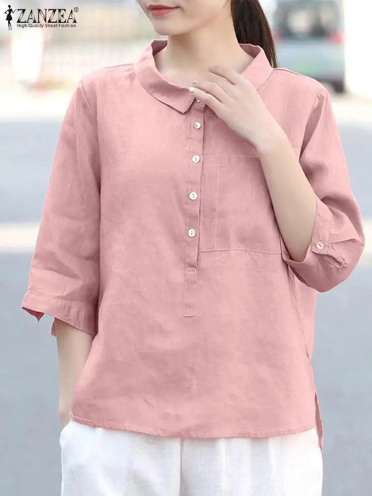 Women Spring Cotton Shirts ZANZEA Female 3/4 Sleeve Lapel Shirt Oversized Work OL Tunic Tops Office Lady Elegant Loose Blouses
Women Spring Cotton Shirts ZANZEA Female 3/4 Sleeve Lapel Shirt Oversized Work OL Tunic Tops Office Lady Elegant Loose Blouses