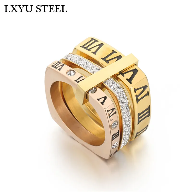 Luxury Female Engagement Ring Trendy Stainless Steel Rings Three Layers Roman Numerals Zircon Bridal Wedding Rings Jewelry Gift
Luxury Female Engagement Ring Trendy Stainless Steel Rings Three Layers Roman Numerals Zircon Bridal Wedding Rings Jewelry Gift