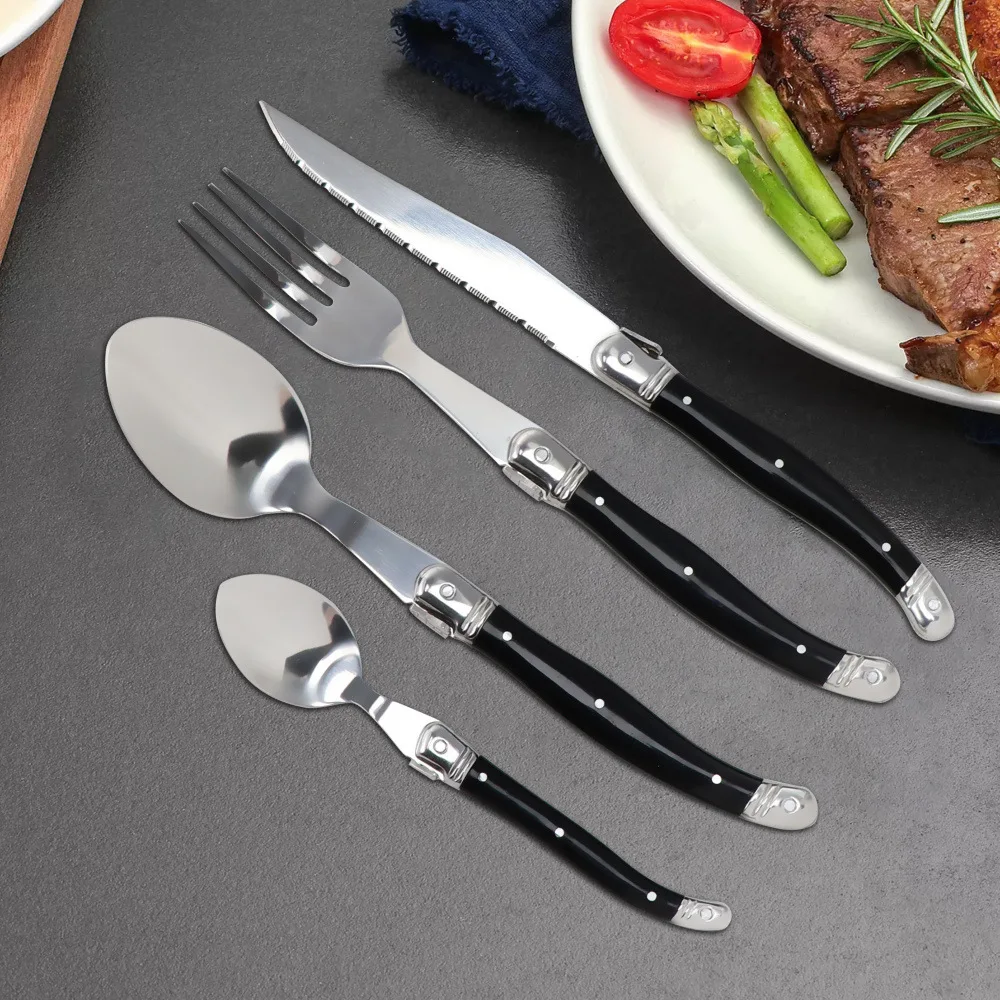 16pcs Tableware Set Cutlery Stainless Steel Black Plastic Handle Dinnerware Dinner Flatware Fork Spoon Creative Steak Knife Gift
16pcs Tableware Set Cutlery Stainless Steel Black Plastic Handle Dinnerware Dinner Flatware Fork Spoon Creative Steak Knife Gift