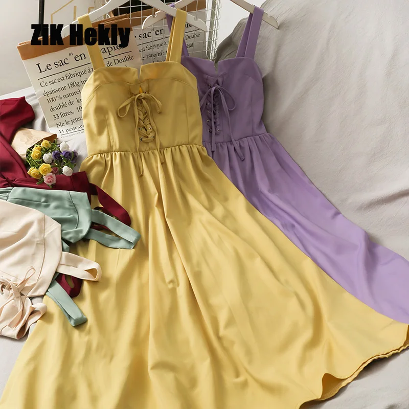 Zik Hekiy Women New Bowknot Lace up High Waist Sling Dress Women Summer Pleated Back Medium Length Dress
Zik Hekiy Women New Bowknot Lace up High Waist Sling Dress Women Summer Pleated Back Medium Length Dress
