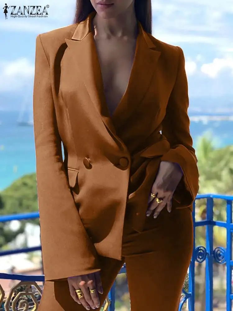 ZANZEA Women Office Wear Pant Sets Fashion Streetwear High Waist Flared Trousers 2pcs Outfits Elegant Solid Color Blazer Suits
ZANZEA Women Office Wear Pant Sets Fashion Streetwear High Waist Flared Trousers 2pcs Outfits Elegant Solid Color Blazer Suits