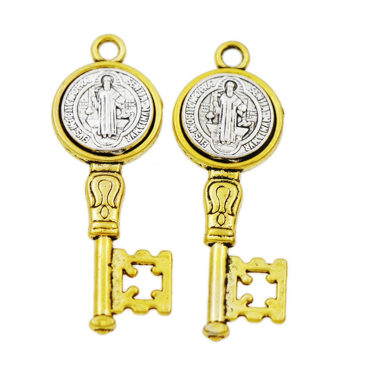 6Pcs 2-Tone Saint St Benedict Medal Cross Key Spacer Charm Beads Pendants Alloy L1692 Fashion Jewelry Findings Components
6Pcs 2-Tone Saint St Benedict Medal Cross Key Spacer Charm Beads Pendants Alloy L1692 Fashion Jewelry Findings Components