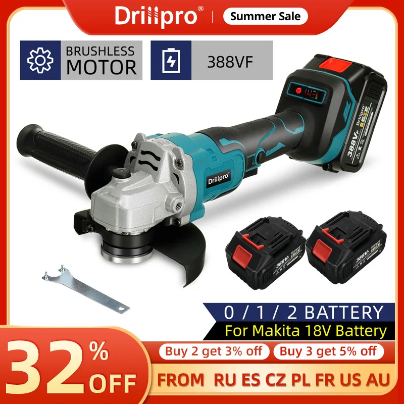 Бесщеточная электрическая угловая шлифовальная машина Drillpro 125 мм, деревообрабатывающий Электроинструмент с 1/2 батареями для Makita с батареей...
Бесщеточная электрическая угловая шлифовальная машина Drillpro 125 мм, деревообрабатывающий Электроинструмент с 1/2 батареями для Makita с батареей...