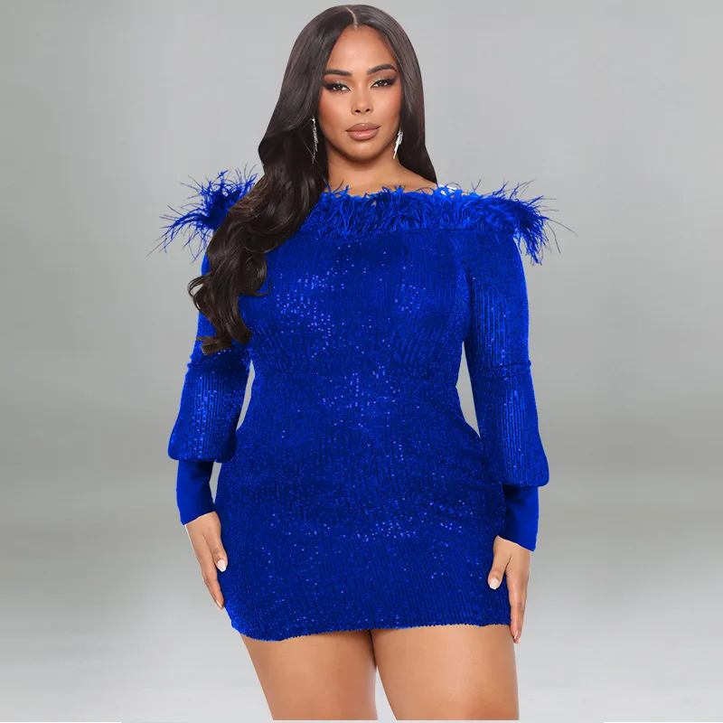 S-5XL Feathers Sequins Mini Party Dress 2022 Christmas Slash Neck Off Shoulder Long Sleeve Bodycon Evening Gown Clubwear
S-5XL Feathers Sequins Mini Party Dress 2022 Christmas Slash Neck Off Shoulder Long Sleeve Bodycon Evening Gown Clubwear